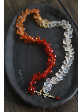 层林尽染*印度进口天然红橙黄色系渐变玉髓水滴14K包金原创项链女