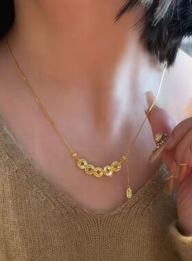 爆闪碎碎冰项链女黄金色