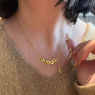 輕奢碎碎冰黃金色碎碎金五帝錢幣鎖精致新中式 爆閃項鏈女時尚 蛇年