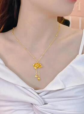 网红同款沙金色两世莲花吊坠