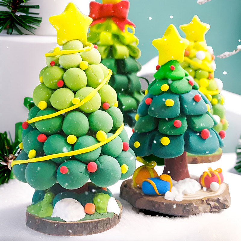 圣诞手工diy材料包超轻粘土圣诞树制作幼儿园儿童团建暖场活动