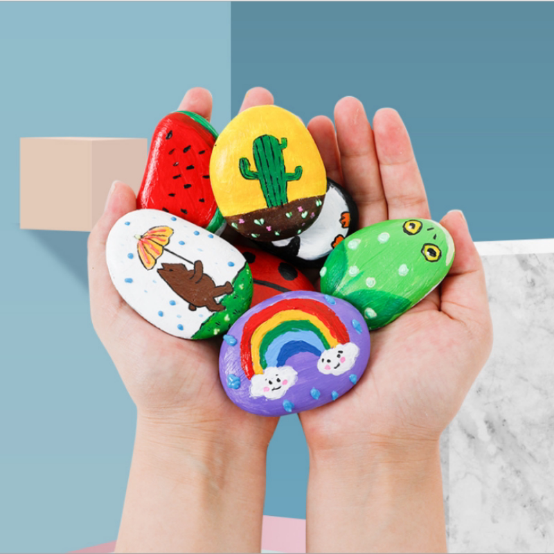 儿童diy石头艺术绘画 幼儿园手工制作材料包 石头彩绘画画套装