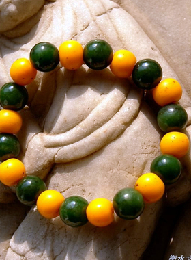 和田玉碧玉籽料手链宋代琉璃黄珠