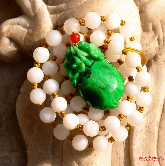 含=情0541天然A货缅甸老坑翡翠如意寿桃佛手新疆和田玉籽料珠项链
