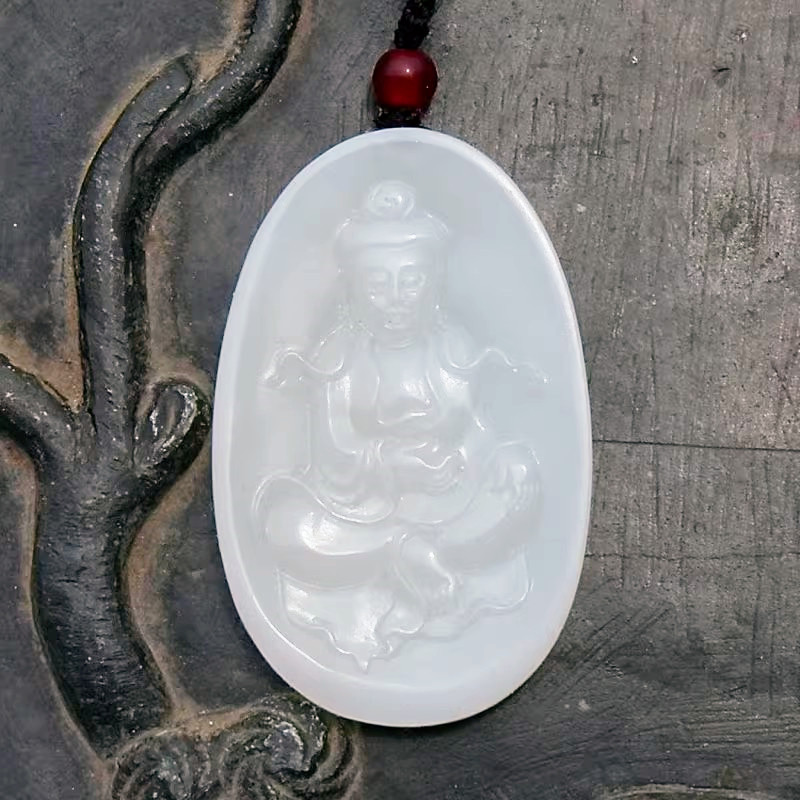 入=云3002天然新疆和田玉羊脂白玉籽料观音牌子吊坠挂件证书复检