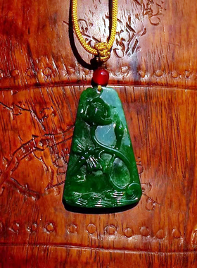 欢=悦6041天然A货缅甸老坑正阳绿翡翠蜻蜓莲花福在眼前吊坠挂件