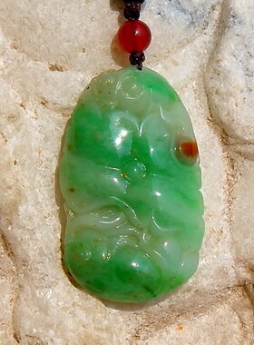 玉=容1757天然A货缅甸老坑红翡双彩翡翠荷叶鱼玉佩吊坠挂件带证书