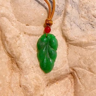 苔=绿6840天然缅甸A货老坑正阳绿翡翠树叶吊坠挂件手工雕刻满绿证