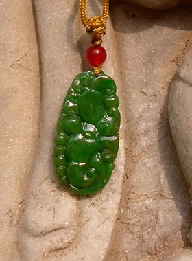疏=雨4027天然A货缅甸老坑正阳绿翡翠如意吊坠挂件冰糯种证书复检