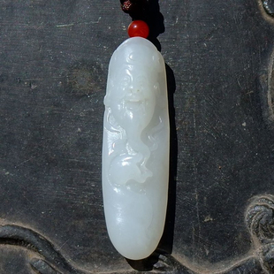 寒=香4665天然新疆和田玉羊脂玉籽料财神吊坠挂件手工雕刻带证书