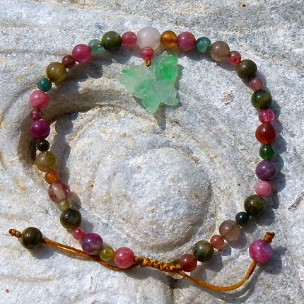 吹=晓8209 天然A货缅甸老坑正阳绿翡翠蝴蝶碧玺珠手链宝玉石证书