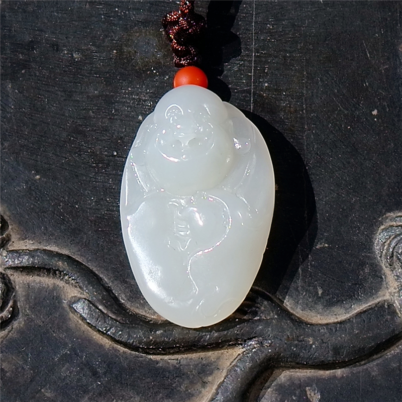 1694天然新疆和田玉弥勒佛挂件