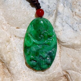 华=年8954民国天然缅甸A货老坑翡翠福在眼前吊坠正阳绿冰糯种挂件