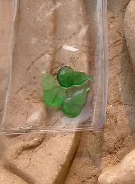 真=珠8715天然A货缅甸老坑正阳绿翡翠葫芦戒面嵌件三胞胎证书复检