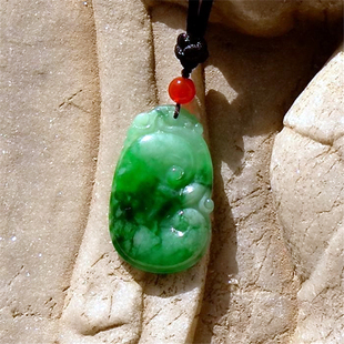 香=罗5518天然缅甸A货老坑翡翠如意吊坠正阳绿冰糯种挂件手工雕刻