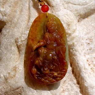 秋=满0980天然A货缅甸老坑黄翡福在眼前水月送子观音吊坠挂件证书