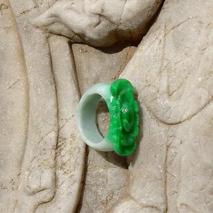 花=更=繁7340清代天然A货缅甸老坑正阳绿翡翠雕花戒指证书复检19