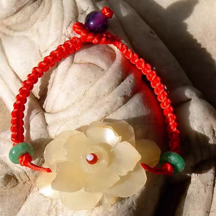 娇=媚6712天然A货缅甸正阳绿老坑翡翠平安扣明代白玉牡丹花手链