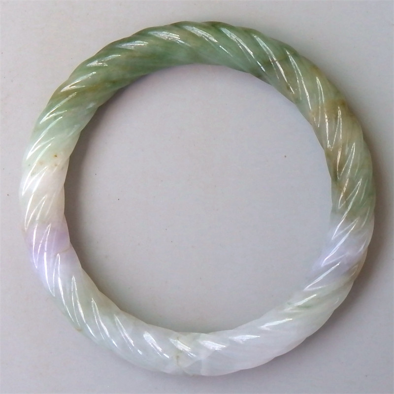 照=影8762清代天然A货缅甸老坑正阳绿翡翠胶丝麻花圆条手镯子58