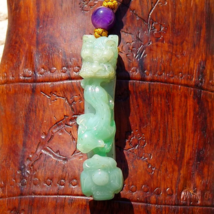 堪=寻8340天然A货缅甸老坑翡翠如意苍龙教子吊坠正阳绿冰糯种挂件