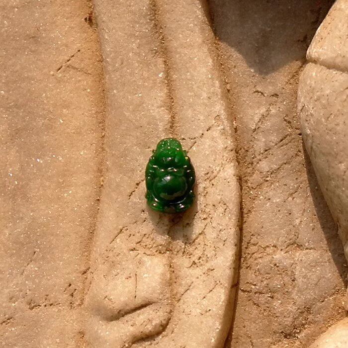 凝=香1775天然A货缅甸老坑深绿翡翠佛公戒面嵌件手工雕刻证书复检