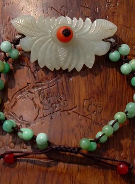 天然新疆和田玉籽料花翡翠珠手链