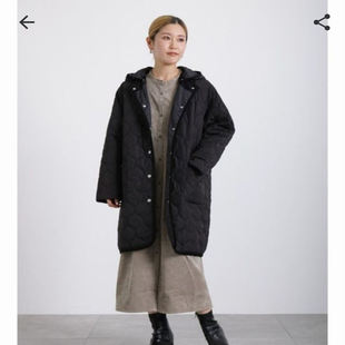 日单贵牌  2way轻薄保暖宽松连帽绗缝长款棉服外套  帽子可拆卸