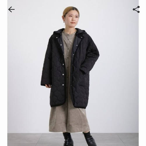长款两穿宽松绗缝连帽棉服