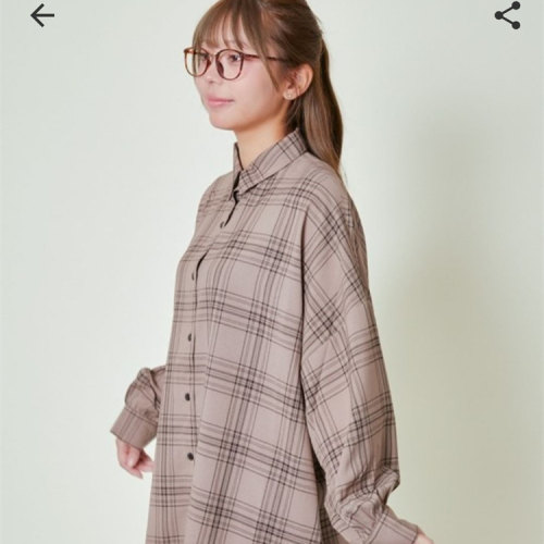 宽松开襟格子灯笼袖衬衫