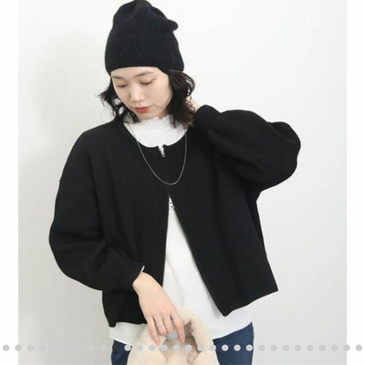 短款双拉链头短款开襟毛衣外套