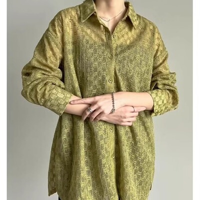 宽松休闲开襟长袖蕾丝刺绣