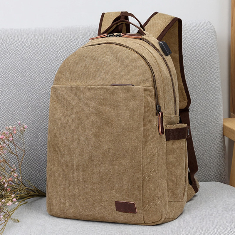 男士帆布双肩包男款背包男usb充电大学生书包休闲电脑包上班男包