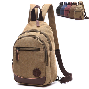 帆布双肩包小号休闲小背包女款便携小包男款胸包通勤帆布斜挎包男