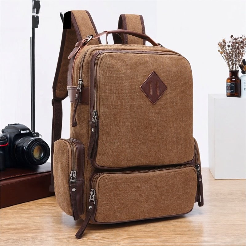 复古帆布双肩包男士背包大容量商务休闲上班电脑包男款学生书包男