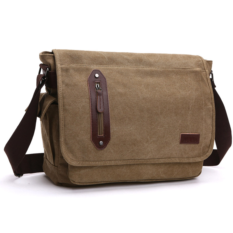 男款帆布单肩包男士斜挎包休闲男包男式学生书包横款背包男通勤包