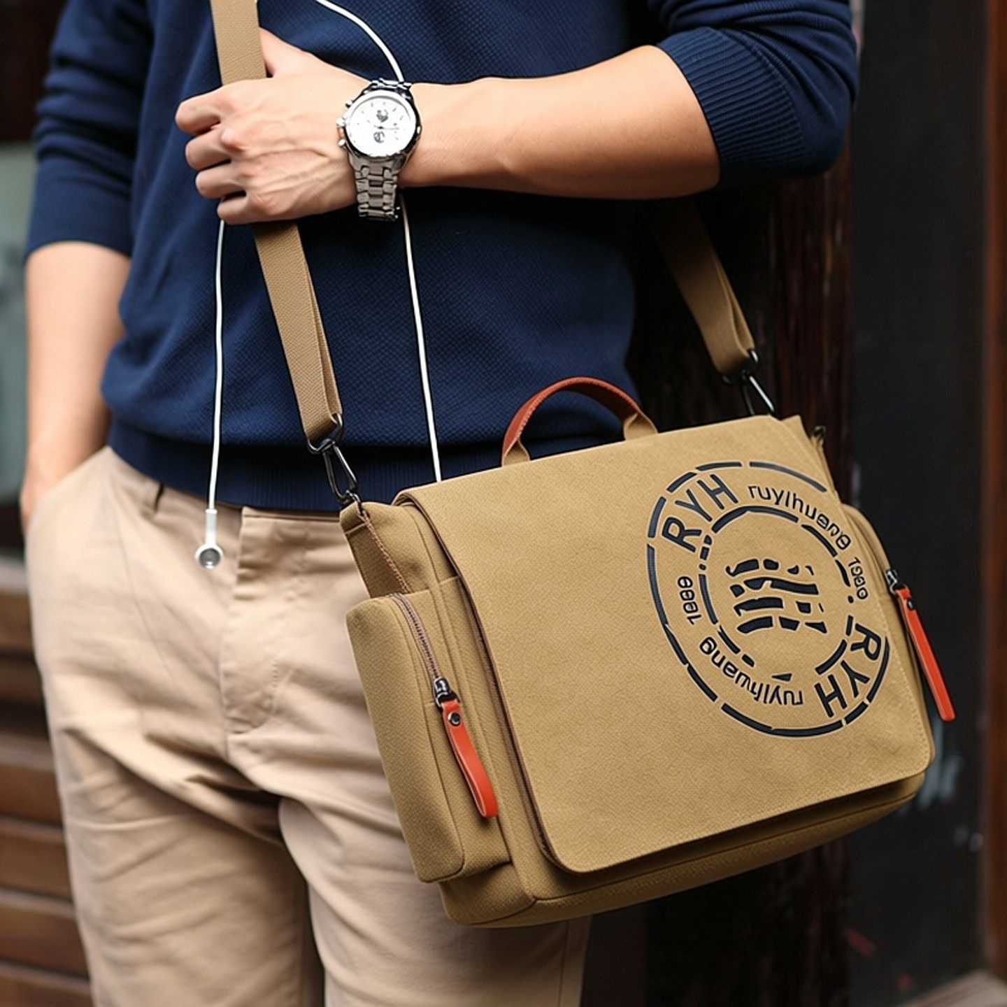 单肩包男士休闲帆布包包大容量手提男包横款斜挎包男款帆布背包男