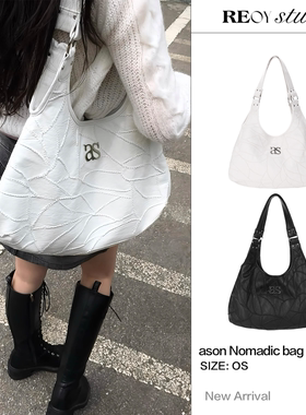 REOY Stu”韩版ason字母甜酷裂纹刺绣大容量机车包托特单肩手提包