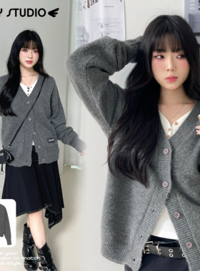 NEW 1/31｜韩系ason复古风深灰色V领纽扣外套保暖6%羊毛针织开衫