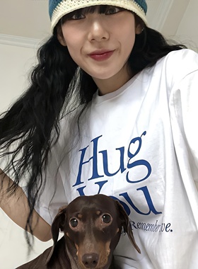 [REコンテナ] HUG YOU T-SHIRT简约风字母爱心宽松情侣装短袖T恤