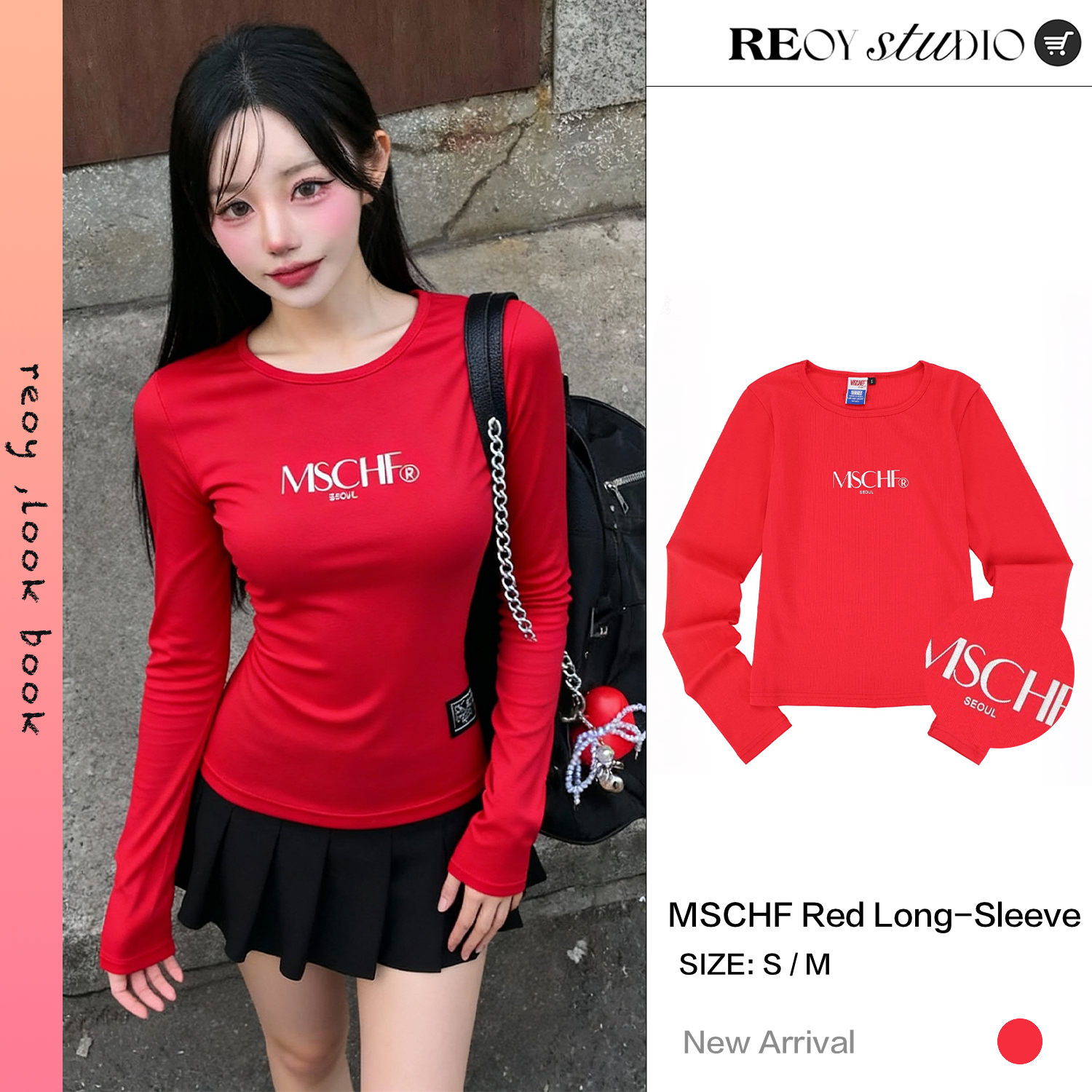 mschf黑红肉三色t恤长袖打底衫