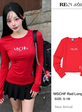 【亏本清仓】定制 MSCHF字母韩版春秋黑/红/肉三色打底衫长袖T恤