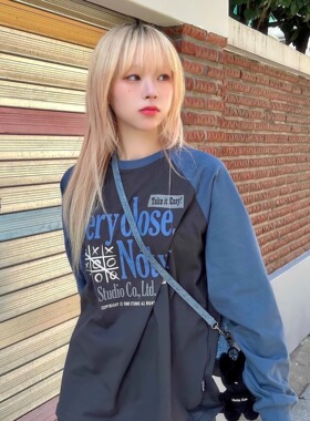 REOY STUDIO定制oddstudio韩版复古美式拼接撞色字母图案插肩长袖