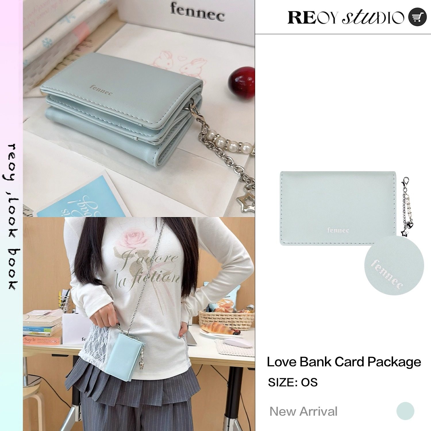 NEW 11/25｜fennec淡蓝色珍珠链条斜挎包奶系少女风迷你零钱卡包