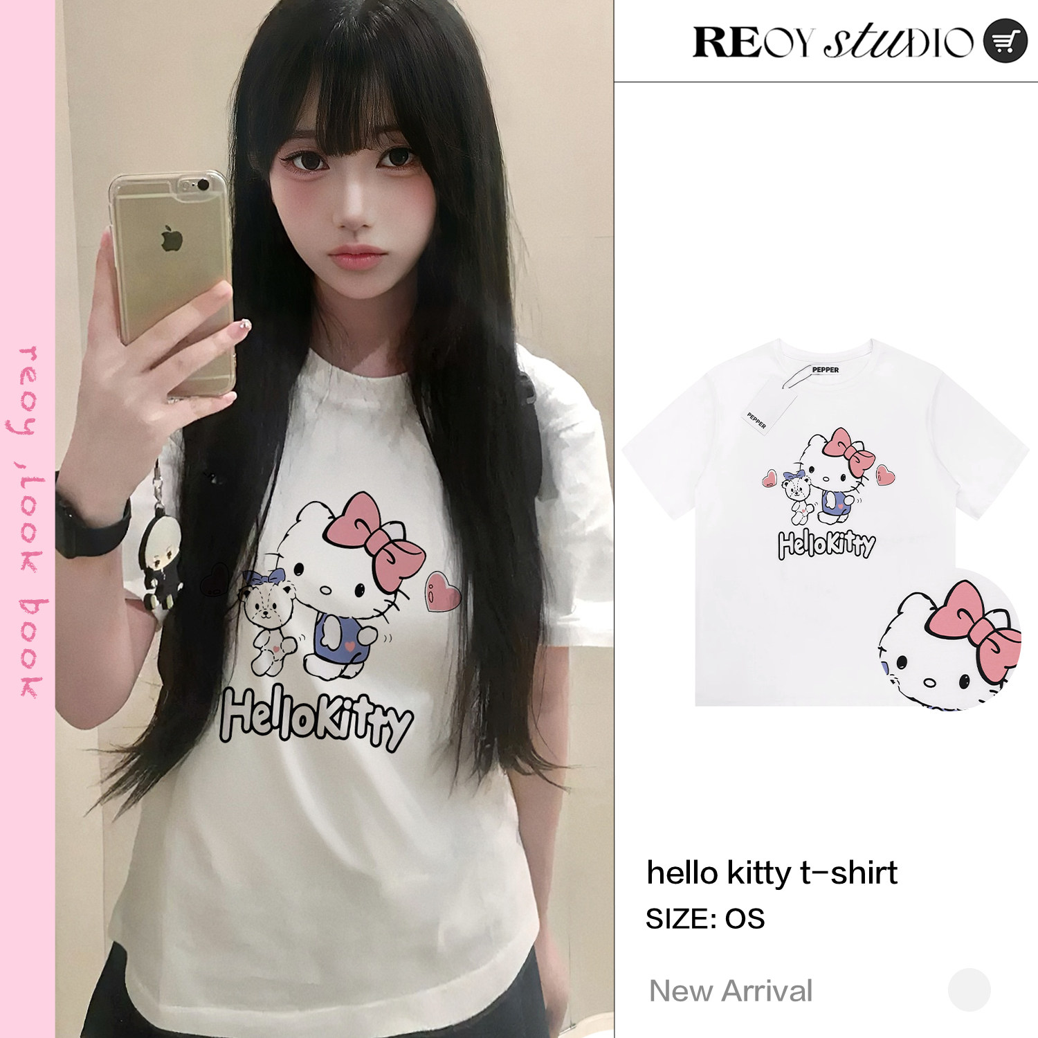 REOY STUDIO定制韩国pepper东大门甜美kitty印花宽松圆领短袖T恤