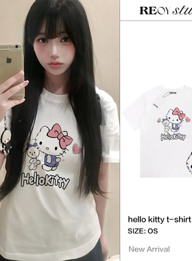 REOY STUDIO定制韩国pepper东大门甜美kitty印花宽松圆领短袖T恤