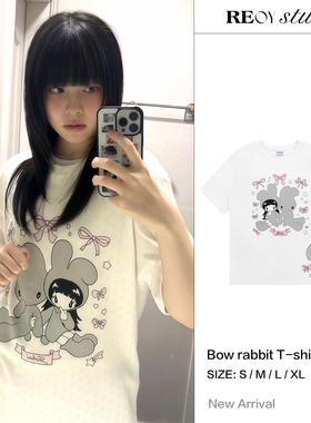 REOY STUDIO定制NewJeans丹尼尔同款可爱软萌小兔子女孩短袖T恤女