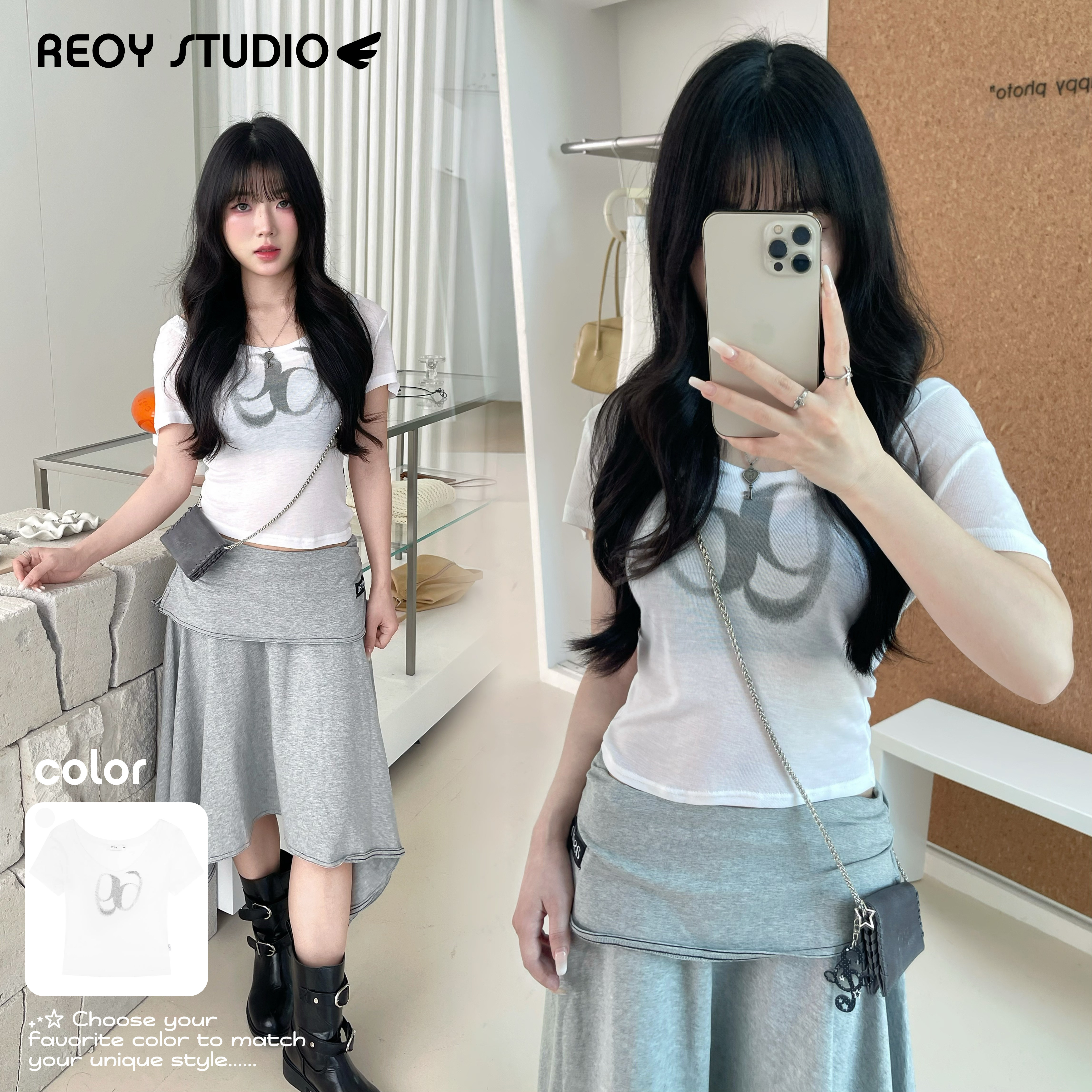 REOY Stu”ason韩系辣妹风U领微透大领口弹力超薄短袖修身上衣女图片