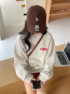 CEC字母燕麦灰加绒套头圆领卫衣 CHANCE24秋冬韩版 REコンテナ