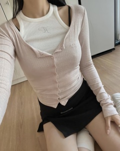 [REコンテナ] threetimes辣妹叠穿水钻无袖显瘦高腰背心上衣