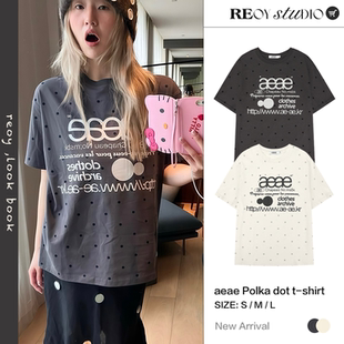REOY Stu”韩版aeae波点字母潮流印花经典夏宽松纯棉短袖T恤男女